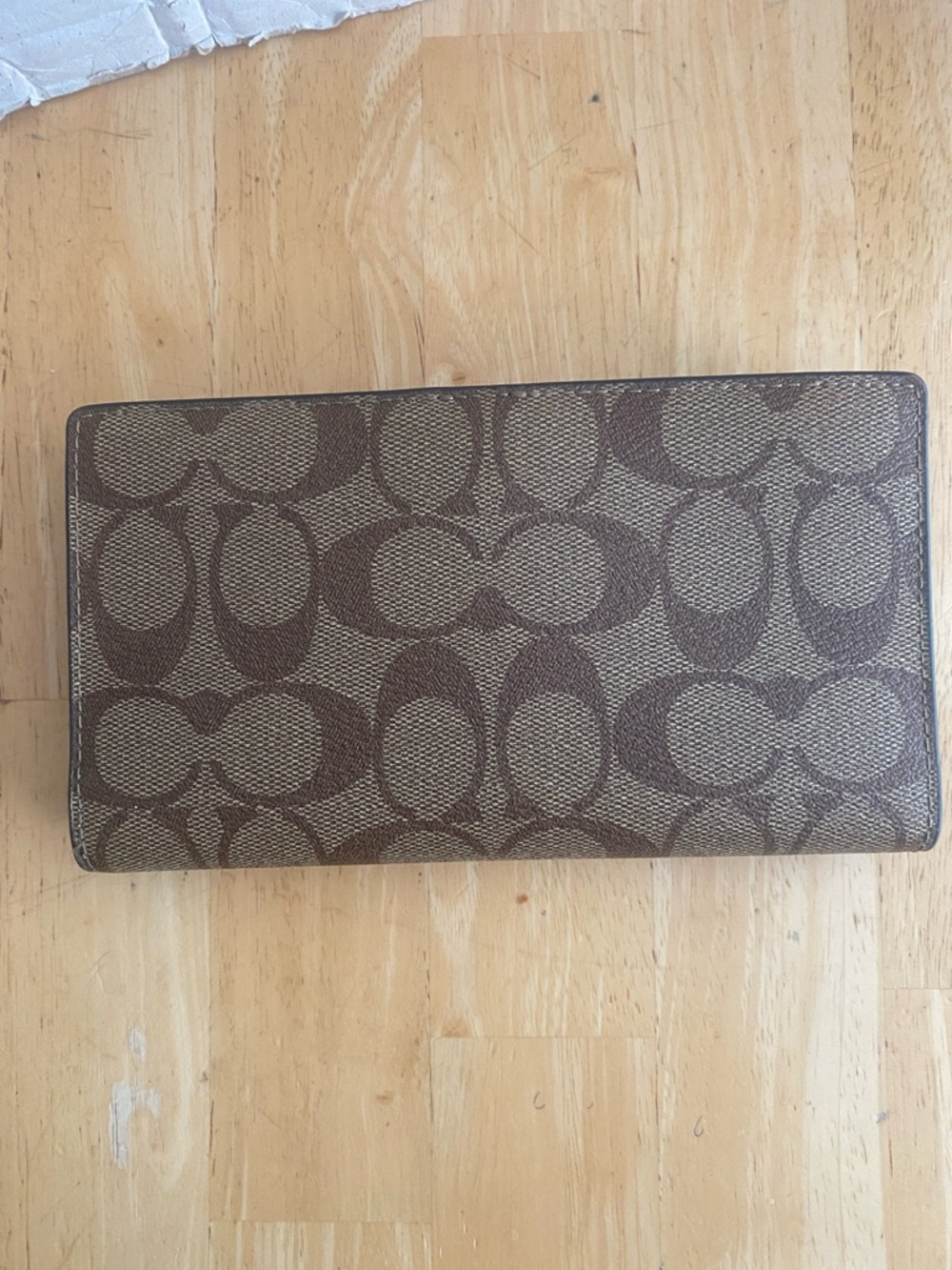 Coach Brown Signature Continental Wallet w Gold Logo & center zipper area EUC - Picture 4 of 15